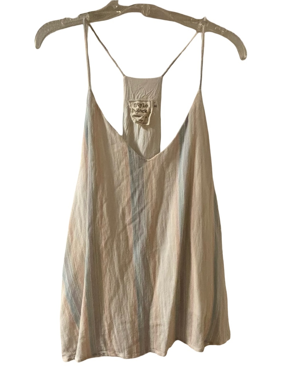 Style Rack Cream Tank Top with Pastel Stripes Beachy Coastal Bohemian Size Large - Picture 2 of 6